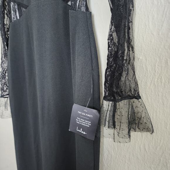 NEW Lulus Bragging Rights Black Lace Long Sleeve Column Maxi Dress - Picture 10 of 15
